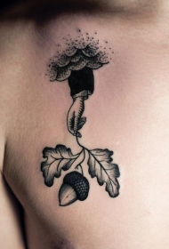 胸部手绘手与橡果植物纹身图案
