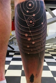 小腿科学风格黑白太阳能系统纹身图案