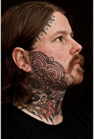 脸部和颈部佛教图腾纹身图案