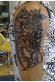 黑色阿努比斯神像手臂纹身图案