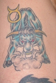 金牛座符号蓝色的牛纹身图案