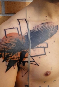 肩部彩色太空飞船纹身图案