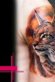 手臂现实主义风格的彩色野猫纹身图案