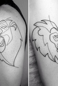 手臂简约黑色线条狮子头纹身图案