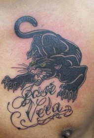 胸部愤怒的黑豹和字母纹身图案