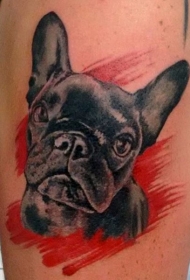 大臂可爱的黑色狗肖像写实纹身图案