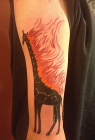 手臂长颈鹿红色火焰纹身图案