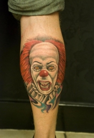 一个可怕的红色头发小丑肖像小腿纹身图案