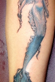 美妙的蓝色美人鱼腿部纹身图案