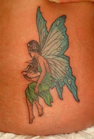 蓝色翅膀的精灵纹身图案