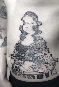 腹部超现实主义风格黑色蒙娜丽莎肖像纹身图案