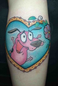 粉红色卡通狗和心形框架纹身图案