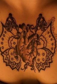 心脏和蝴蝶翅膀纹身图案