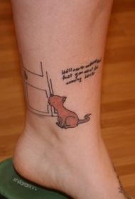 脚踝红猫和字母纹身图案
