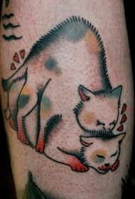 腿部恩爱的猫纹身图案