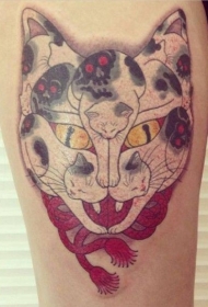 大腿创意的多只猫组合纹身图案