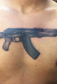 胸部现实主义风格AK步枪纹身图案