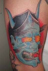 蓝色日本恶魔般若纹身图案