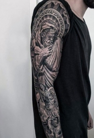 手臂宗教主题黑色的天使雕像纹身图案