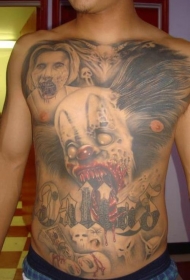 腹部可怕的僵尸小丑纹身图案