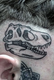 头部黑色点刺滑稽的恐龙头骨纹身图案
