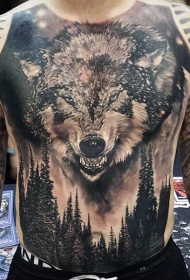 不可思议的黑白写实风格森林狼纹身图案