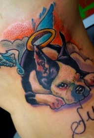 侧肋纪念狗肖像和字母卡通纹身图案
