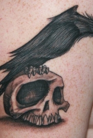 个性的黑灰乌鸦与骷髅纹身图案