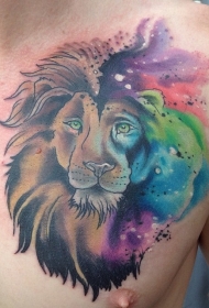 奇妙的水彩狮子胸部纹身图案