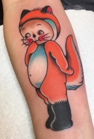 有趣的卡通彩色狐狸女孩纹身图案