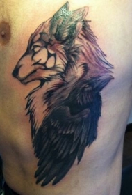 侧肋乌鸦与狐狸纹身图案