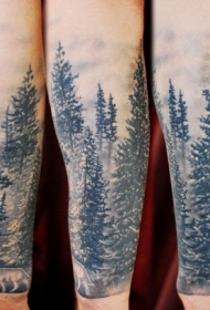 小臂非常逼真黑白清晨森林狼纹身图案