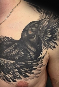 胸部现代传统风格黑色乌鸦纹身图案