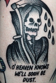 死神骷髅和字母黑色点刺纹身图案