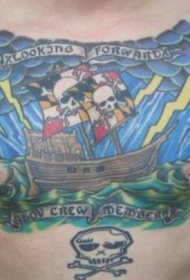 海面风暴海盗船胸部纹身图案