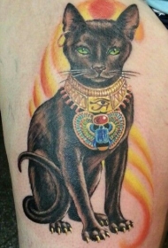 彩色神圣的埃及猫纹身图案