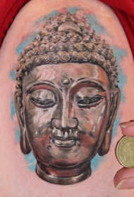 油画风格彩色佛祖肖像纹身图案