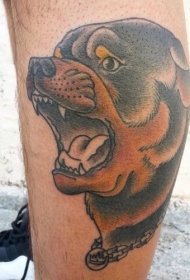 小腿罗威纳犬纹身图案