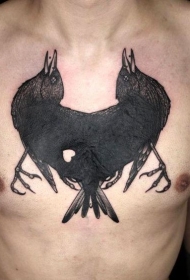 胸部不寻常的设计黑色乌鸦组合纹身图案