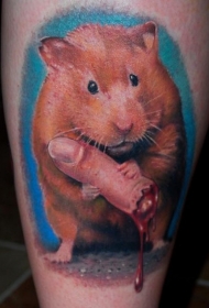 蓝色背景老鼠和人的手指纹身图案