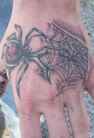 手背黑蜘蛛和网纹身图案