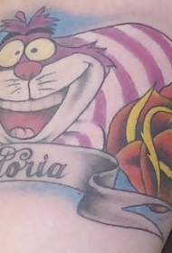 柴郡猫和玫瑰字母纹身图案