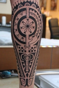小腿黑色图腾波利尼西亚部落风格纹身图案