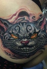 背部彩色可怕的邪恶卡通猫纹身图案