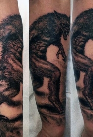 点刺风格黑色邪恶的狼人纹身图案