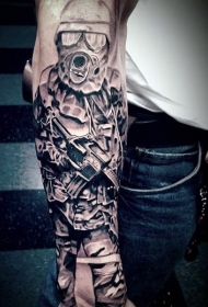 手臂黑色个性现代士兵纹身图案