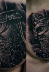 小臂黑灰个性角战士肖像纹身图案