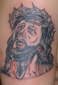 带血的黑色耶稣肖像纹身图案
