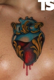 胸部鲜艳华丽的心脏纹身图案