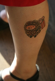 小腿可爱卡通刺猬和蛋糕纹身图案